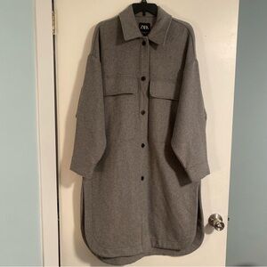 NWOT Zara Wool Blend Jacket Women's M Gray Longline Oversized Preppy Classic Cas